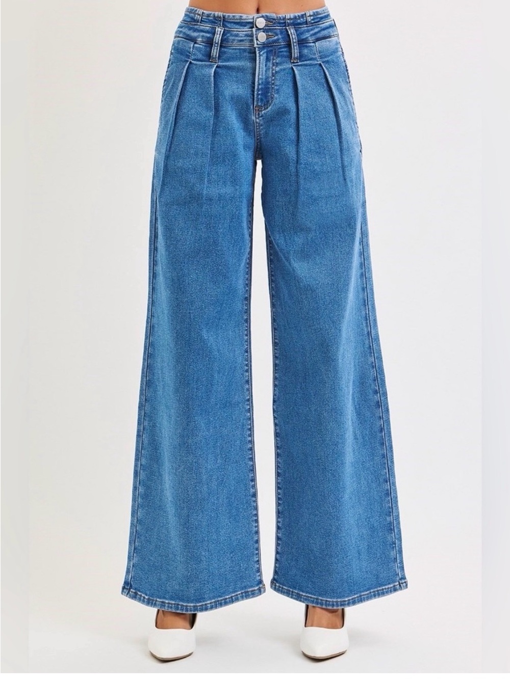 PW21332 Medium Wash Risen Slouchy Wide Leg With Pleated Detail Jeans, Size 1 NEW - Picture 4 of 4